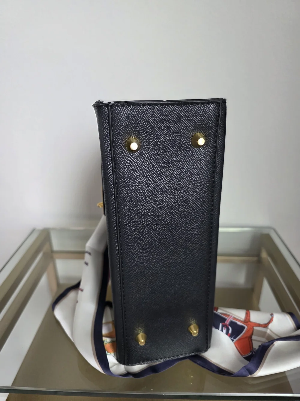 Black Leather Top-Handle Women's Bag with Gold Hardware